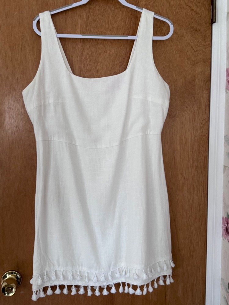 BLUSH MARK Women&rsquo;s White Tiered Tassel Mini Dress with Square Neckline- Sz. 1X