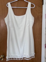 BLUSH MARK Women&rsquo;s White Tiered Tassel Mini Dress with Square Neckline- Sz. 1X