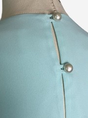 Vintage 80s Liz Roberts Blue chiffon lace panel drop waist rosette bow dress S/M