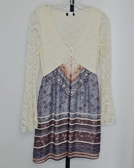 VENUS Women&rsquo;s Boho Lace Bell Sleeve Floral Mini Dress Cream Multi XS Lined