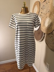 Thread & Supply Off-White Black Striped Knit T-Shirt Shift Dress Pocket L