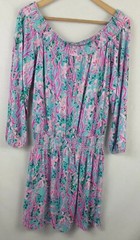 Lilly Pulitzer Off Shoulder Cyla Sundress Romper Jumpsuit Skort Neon Starfish/L