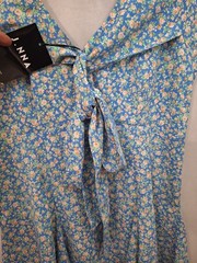 J. NNA Floral Mini Dress Sz Large Cap Sleeve Tie Front Fairy Festival Cottage