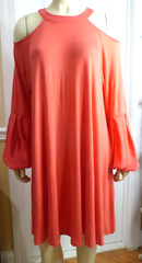 ROAMANS Cold Shoulder Long Sleeve Dress #2071, Coral, Size 14/16 M, NEW