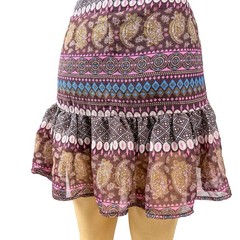 Y2K Deb Boho Paisley Smocked Mini Dress Strapless Ruffle Hem Festival Fairy Sz S