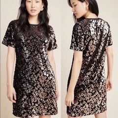 Anthropologie Ro & De Andi Sequined Tee Dress Size M NWT Velvet Animal Print