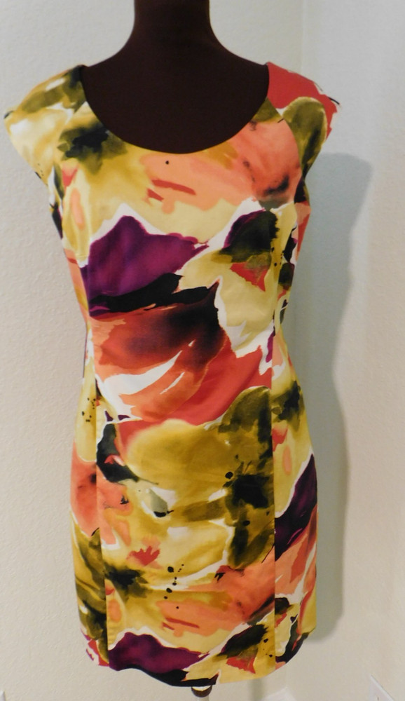 Apt. 9 Womens Colorful Watercolor Floral Sleeveless A-line Sheath Dress Size 10