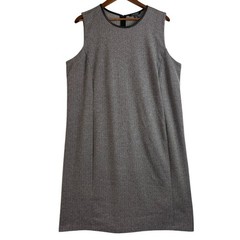 Lauren Ralph Lauren Women Gray Herringbone Sleeveless Dress Faux Leather Trim 2X