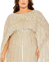 NWT Mac Duggal [ 16W ] 93993 Beaded Embellished Column Cape Gown Champagne S1070