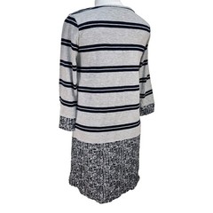Weird Fish Stripe Shift Dress 100% Cotton Grey Navy Tunic Straight Cut UK 10