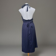 Lulus Blue Halter Dress Backless Belted Zips Back Ties At Neck Embroidered Large