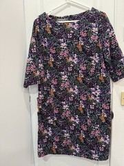 Laura Ashley 100# cotton purple floral corduroy tunic dress with pockets size 12