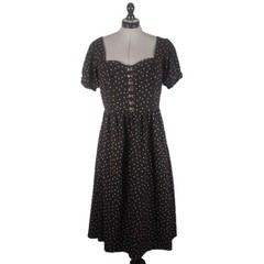 Disturbia Gothic Floral Print Midi Dress Square Collar Puff Sleeve Grunge US 12