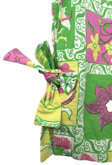 VINTAGE SANIBEL SPORT Patchwork Floral Pink Green Yellow A-Line Resort Beach Med