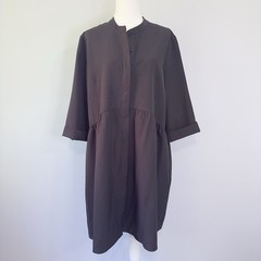 Tuckernuck Black Gathered Babydoll Dress XXL Band Collar Button 3/4 Sleeve