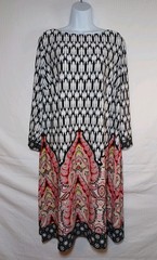 London Times Woman 20W Black White Paisley Knit Sheath Dress Stretch