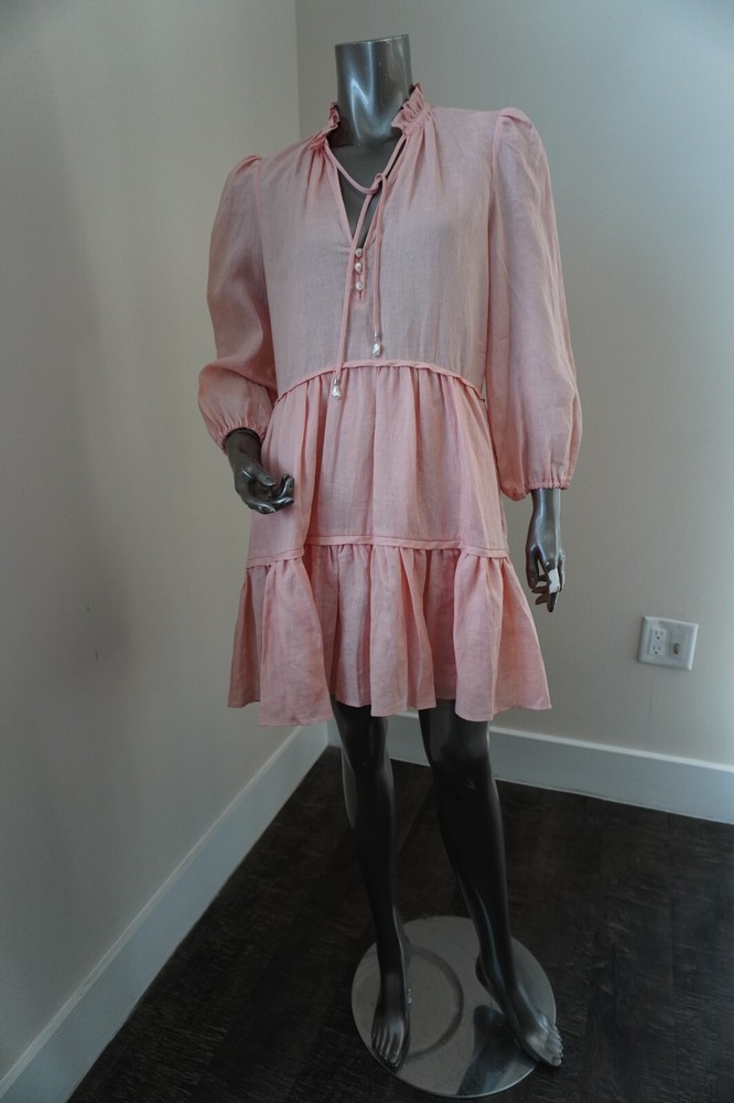 Veronica Beard Hawkin Linen Dress Pebble Light Coral Size 4 New Tag $448