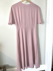 SHEIN Pink Solid Knit A-Line Midi Dress Crew Neck Short Sleeve Zip Back S