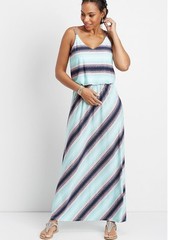 Maurices 24/7 Teal Striped Maxi Dress Sz M Sleeveless Coastal Boho Summer V-Neck