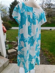 Aloha Hawaiian Fashions Turquoise Blue & White Mu Mu Dress XL Made in Hawaii