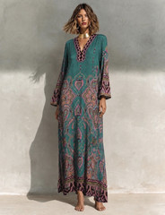 New🌺$448 Johnny Was Judith Dress 100% Silk Maxi Dress Paisley Long Sleeve M