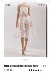 Akira M White Maya Abstract Structured Embroidered Corded Swirling Midi Dress