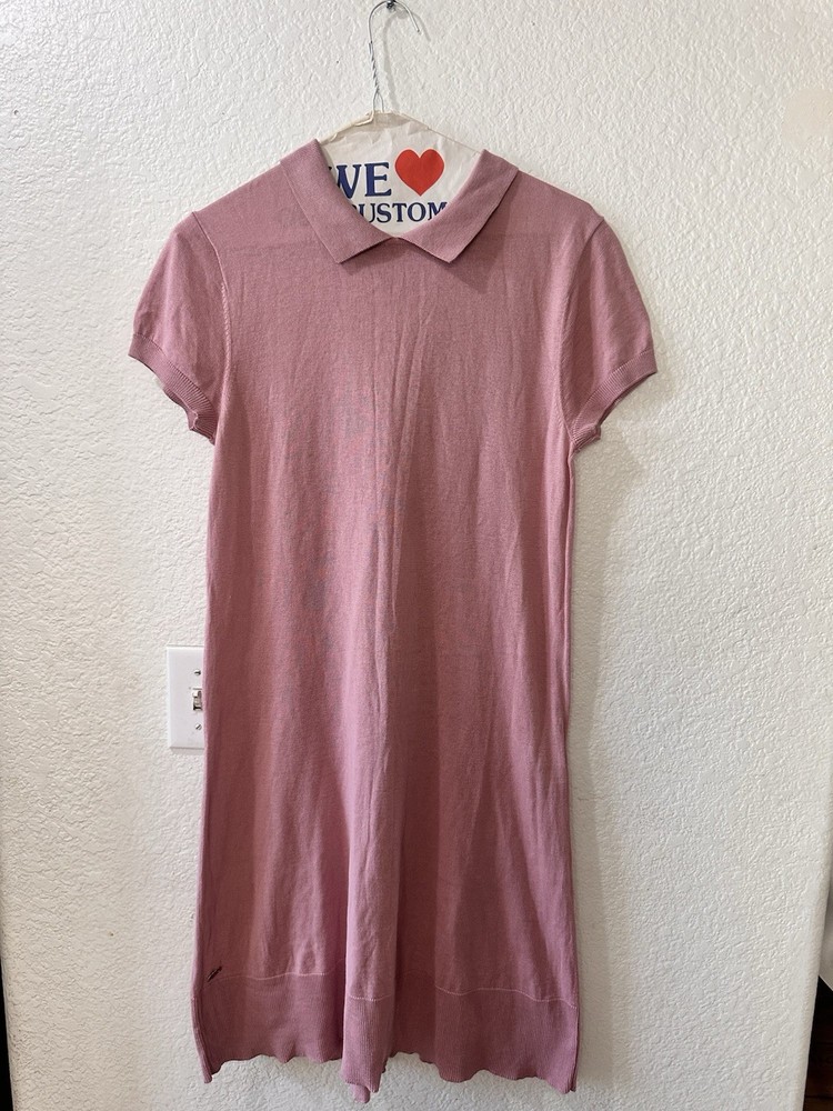 Women’s NWOT Lacoste Silk Cotton Short Sleeve Solid Pink Polo Dress Size 34