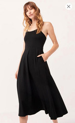 Pact Black Solid Sleeveless Square Neck A-Line Midi Dress w/ Pockets, Size S