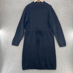 HYFVE Dress Women Medium Black Sweater Funnel Neck Tie Front Knee Length Knit