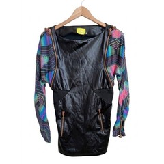 Topshop Unique Faux Leather Silk Sleeve Mini Dress UK 6 US 2 Zip Goth Punk Flaws