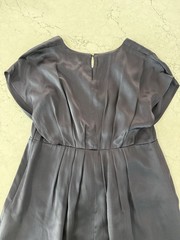 Kumikyoku Navy Solid Round Neck Cap Sleeve Silk Chiffon A-Line Dress 3 Zip