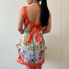 NWT H&M Sleeveless Open-back Dress Coral Red/patterned 1340445001 Sizes S, M, L