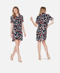 EQUIPMENT Femme Black Red Green 100% Silk Button Up Shift Mini Dress Size XS