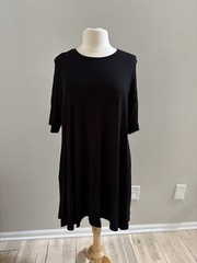 Eileen Fisher NWT Viscose Jersey Knit Midi High Low Elbow Sleeve Dress Black XL