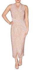 Rachel Roy Midi Sheath Dress Womens Med Blush Striped Faux Wrap Cocktail Stretch