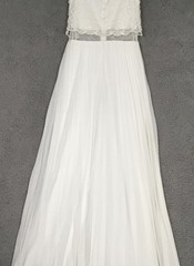 Betsy & Adam Dress Womens 0 White Embroidered Illusion Waist Pleated Maxi Formal