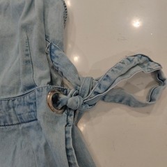 Y2K Sincerely Jules Denim Skort Jumpsuit XS Chambray Smocked Waist Tie Boho