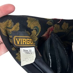 Vintage Virgo II Floral Jacquard Dress Black Gold Red Roses Puff Shoulder Sz 12