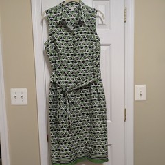 Charter Club Green Geometric Sleeveless Cotton Dress Midi sz 14 Button Up j8