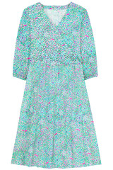 Women&rsquo;s Dress – Turquoise Green Printed Dress – Midi Dress – Medium – Cotton