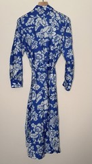 Zara Blue & White Floral Midi Shirt Dress Long Sleeve Collared Button Belted M