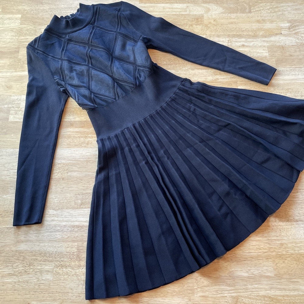 Ted Baker Fyonah Sheer Argyle Skater Dress 3/ US 6 Midnight Stretch NWT $295