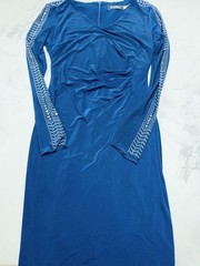 Guess Los Angeles Womens Size 4 Blue Rhinestone Sleeve Ruched Cocktail Dress