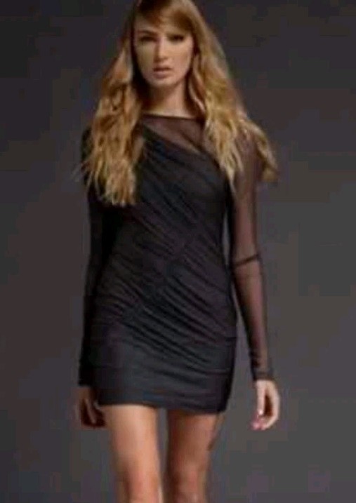 Rag & Bone Charcoal Gray Silk Edita One Shoulder Mesh Bodycon Mini Dress 2 XS