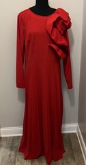 AOMEI Women&rsquo;s Sz 2XL Red Long Sleeve Pleated Maxi Formal Long Evening Dress