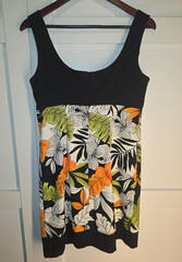 AGB Womens 10 Tropical Print Dress Sleeveless Shift Black Floral Hawaiian