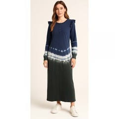 Z Supply NWT Black Iris Tie Dye Maxi Dress Ruffle Long Sleeve Boho Cotton M