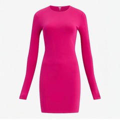 Express Crew Neck Bodycon Compression Long Sleeve Mini Knit Pink Dress S NWT $78