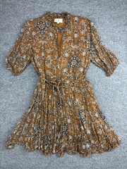 Hannah Dress Womens 2 Brown Floral High Neck Half Sleeve Boho Fit & Flare Mini