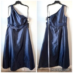 Alfred Sung D815S One Shoulder Satin Twill Gown Midnight Navy 20